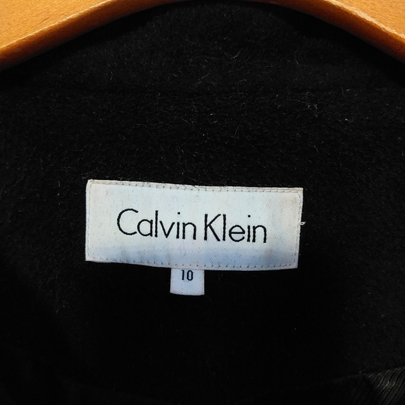 Calvin Klein Wool Black Pea Coat Size 10 Women's pockets Mid Lenght - Picture 4 of 13